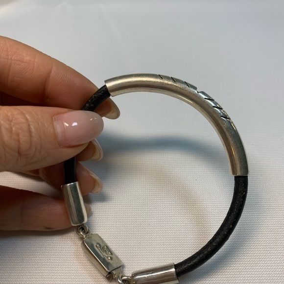 🖤#044 Vintage  Mexico sterling silver Leather Bracelet / 051224-BRC0015 - Picture 4 of 9